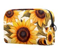 Honey Bees Trousse de toilette pour femme Motif tournesols et fleurs, multicolore, 18.5x7.5x13cm/7.3x3x5.1in, Trousse de toilette
