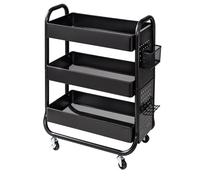 Honey-Can-Do Chariot à roulettes Noir avec roulettes, Panneau perforé, étagère et Panier en métal, Acier