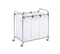 Honey-Can-Do International SRT-01235 Panier à Linge Trieur Hautement Résistant avec 3 Compartiments en Chrome et à Roulettes