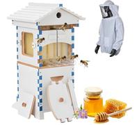 Honey Hive Kit De Démarrage De Ruche avec Fenêtre D'observation Et Bec Verseur À Miel, Boîte Complète avec Combinaison D'apiculteur for Pollinisateurs De Jardin, Cabane D'apiculture