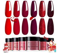 Honey Joy Lot de 6 boîtes de poudre de trempage rouge vin pailleté rouge grange fin pas besoin de durcissement à la lampe, comme un vernis gel, finition uniforme et lisse (DP-L-6 pièces-10 g/boîte)