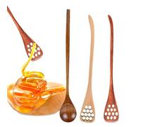 Honey Stick - Lot de 3 cuillères en bois multi-usages avec long manche | Réutilisables pour le thé au miel et au café | Casserole ronde et pot en nid d'abeille pour servir et remuer | Ustensiles de