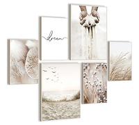 HONEYBABY Art Mural encadrées bohèmes pour salon Botanique Paysage Toile Décoration murale pour chambre à coucher Moderne Neutre Beach Art Photos pour salle de bain Cuisine