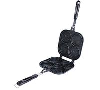 HoneybeeLY Pancake Pan à crêpes double face en fonte d'aluminium pour 4 crêpes Mini crêpes Noir