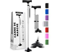 HoneyBull Canne de Marche Tripode en Aluminium pour Hommes et Femmes Pliable Réglable Robuste Tout Terrain Anti Dérapant, Aide à la Mobilité Personnes âgées (Argent)