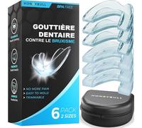 HONEYBULL Gouttiere Dentaire Bruxisme Thermoformable, Protège-Dents Anti Ronflement Gouttières Occlusale Arrêter Le Grincement Des Dents Disponible en 2 Tailles Avec Boîte de Rangement, Pack de 6