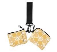 Honeycomb Cute Lovely Yellow Bloom Lot de 2 portefeuilles doubles pour cartes de visite minimalistes avec porte-clés pour femme