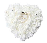 HONEYGIFTS Amor Present Coussin pour alliances Blanc en Dentelle Cristal Rose Boîte à alliances 16 x 19 cm