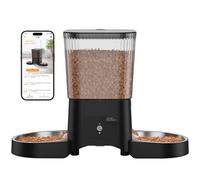 HONEYGUARDIAN Distributeur Croguettes Chat Automatique Double, 5G/2.4G WiFi Gamelle Chat Automatique 2 Bols, Distributeur Croquettes Chats/Chien avec Contrôle Via App, 1-6 Repas par, Nettoyage Facile