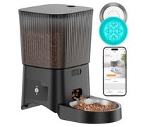 HoneyGuaridan Distributeur Croguettes Chat Automatique, 5G/2.4G WiFi Distributeur de Croquettes pour Chat, Programmable avec Contrôle APP, 3.5L et 2 Gamelles (Bol INOX +Bol Lente), 6 Repas/Jour