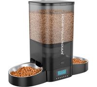 honeyguaridan Distributeur Croquettes 2 Chat Automatique, Répartition Uniforme, 5L Distributeur Croquettes Programmable avec 2 Bols en Acier Inoxydable, 10s Enregistrement Vocal, 1-6 Repas/Jour