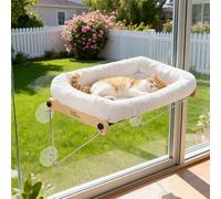 HoneyGuaridan Hamac pour Chat Fenetre, Perchoir Chat Transat Fenêtre XL | Fenêtre de Lit pour Chats Perchoir Hamac avec Ventouse Puissante, Panier Chats Fenetre Bois Jusqu'à 18kg, 56x32*30CM