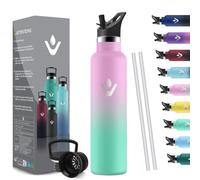 HoneyHolly Bouteille Isotherme 1L, étanche sans BPA, Gourde Isotherme, Double Paroi, Bouteille, 18/8 Acier Inoxydable, Gourde INOX, avec Paille, Termos pour Sport, Randonnée, École, Bureau