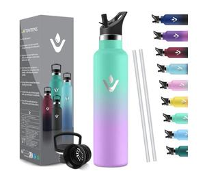 HoneyHolly Bouteille Isotherme 1L, étanche sans BPA, Gourde Isotherme, Double Paroi, Bouteille, 18/8 Acier Inoxydable, Gourde INOX, avec Paille, Termos pour Sport, Randonnée, École, Bureau