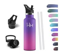HoneyHolly Bouteille Isotherme 500ml, Gourde INOX avec Paille, Bouteille d'eau sans BPA, Réutilisable, Anti-Fuite, Isolation sous Vide en Acier Inoxydable à Double Paroi, pour Enfants, Adultes, Sport