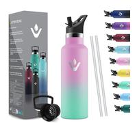 HoneyHolly Bouteille Isotherme 500ml, Gourde INOX avec Paille, Bouteille d'eau sans BPA, Réutilisable, Anti-Fuite, Isolation sous Vide en Acier Inoxydable à Double Paroi, pour Enfants, Adultes, Sport