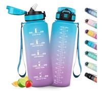 HoneyHolly Gourde 1,5L, Gourde avec Paille, Bouteille Adaptée aux Boissons Gazeuses, Water Bottle Paille Adulte, avec Marquage du Temps, Étanche et sans BPA, Bouteille d'eau pour Sport, Bureau