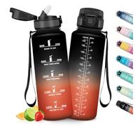 HoneyHolly Gourde 1,5L, Gourde avec Paille, Bouteille Adaptée aux Boissons Gazeuses, Water Bottle Paille Adulte, avec Marquage du Temps, Étanche et sans BPA, Bouteille d'eau pour Sport, Bureau