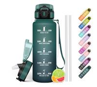 HoneyHolly Gourde, 1.5L Sans BPA, Gourde Sport avec Paille, Bouteille Motivation avec Marqueur de Temps, Bouteille d'eau, Étanche, Water Bottle pour Randonnée, Camping, Fitness, Cyclisme