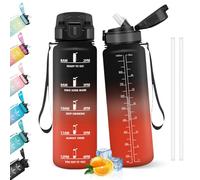 HoneyHolly Gourde 1l, Étanches, Gourde Paille, sans BPA & Réutilisable, Bouteille, Motivation Bouteille d'eau, Avec Marqueur de Temps, Water Bottle pour Gym, Ecole, Cyclisme, Plein air, Sport