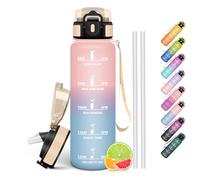 HoneyHolly Gourde 1l, Étanches, Gourde Paille, sans BPA & Réutilisable, Bouteille, Motivation Bouteille d'eau, Avec Marqueur de Temps, Water Bottle pour Gym, Ecole, Cyclisme, Plein air, Sport