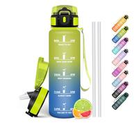 HoneyHolly Gourde 1l, Étanches, Gourde Paille, sans BPA & Réutilisable, Bouteille, Motivation Bouteille d'eau, Avec Marqueur de Temps, Water Bottle pour Gym, Ecole, Cyclisme, Plein air, Sport