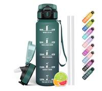 HoneyHolly Gourde 1l, Étanches, Gourde Paille, sans BPA & Réutilisable, Bouteille, Motivation Bouteille d'eau, Avec Marqueur de Temps, Water Bottle pour Gym, Ecole, Cyclisme, Plein air, Sport