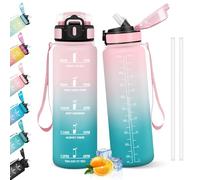 HoneyHolly Gourde 1l, Étanches, Gourde Paille, sans BPA & Réutilisable, Bouteille, Motivation Bouteille d'eau, Avec Marqueur de Temps, Water Bottle pour Gym, Ecole, Cyclisme, Plein air, Sport