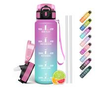HoneyHolly Gourde 1l, Étanches, Gourde Paille, sans BPA & Réutilisable, Bouteille, Motivation Bouteille d'eau, Avec Marqueur de Temps, Water Bottle pour Gym, Ecole, Cyclisme, Plein air, Sport