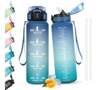 HoneyHolly Gourde 1l, Étanches, Gourde Paille, sans BPA & Réutilisable, Bouteille, Motivation Bouteille d'eau, Avec Marqueur de Temps, Water Bottle pour Gym, Ecole, Cyclisme, Plein air, Sport