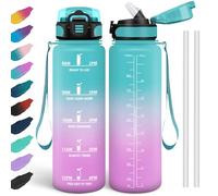 HoneyHolly Gourde 1l, Étanches, Gourde Paille, sans BPA & Réutilisable, Bouteille, Motivation Bouteille d'eau, Avec Marqueur de Temps, Gourde Sport pour Gym, Ecole, Cyclisme, Plein air, Sport