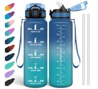 HoneyHolly Gourde 1l, Étanches, Gourde Paille, sans BPA & Réutilisable, Bouteille, Motivation Bouteille d'eau, Avec Marqueur de Temps, Gourde Sport pour Gym, Ecole, Cyclisme, Plein air, Sport