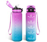 HoneyHolly Gourde 1l, Étanches, Gourde Paille, sans BPA & Réutilisable, Bouteille, Motivation Bouteille d'eau, Avec Marqueur de Temps, Water Bottle pour Gym, Ecole, Cyclisme, Plein air, Sport