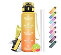 HoneyHolly Gourde 1l, Étanches, Gourde Paille, sans BPA & Réutilisable, Bouteille, Motivation Bouteille d'eau, Avec Marqueur de Temps, Water Bottle pour Gym, Ecole, Cyclisme, Plein air, Sport