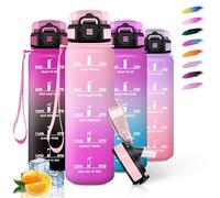 HoneyHolly Gourde 1l, Étanches, Gourde Paille, sans BPA & Réutilisable, Bouteille, Motivation Bouteille d'eau, Avec Marqueur de Temps, Water Bottle pour Gym, Ecole, Cyclisme, Plein air, Sport