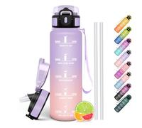 HoneyHolly Gourde 1l, Étanches, Gourde Paille, sans BPA & Réutilisable, Bouteille, Motivation Bouteille d'eau, Avec Marqueur de Temps, Water Bottle pour Gym, Ecole, Cyclisme, Plein air, Sport