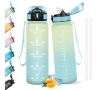 HoneyHolly Gourde 1l, Étanches, Gourde Paille, sans BPA & Réutilisable, Bouteille, Motivation Bouteille d'eau, Avec Marqueur de Temps, Water Bottle pour Gym, Ecole, Cyclisme, Plein air, Sport