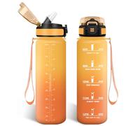 HoneyHolly Gourde 1l, Étanches, Gourde Paille, sans BPA & Réutilisable, Bouteille, Motivation Bouteille d'eau, Avec Marqueur de Temps, Water Bottle pour Gym, Ecole, Cyclisme, Plein air, Sport