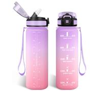 HoneyHolly Gourde 1l, Étanches, Gourde Paille, sans BPA & Réutilisable, Bouteille, Motivation Bouteille d'eau, Avec Marqueur de Temps, Water Bottle pour Gym, Ecole, Cyclisme, Plein air, Sport