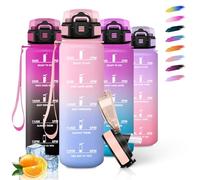 HoneyHolly Gourde 1l, Étanches, Gourde Paille, sans BPA & Réutilisable, Bouteille, Motivation Bouteille d'eau, Avec Marqueur de Temps, Water Bottle pour Gym, Ecole, Cyclisme, Plein air, Sport