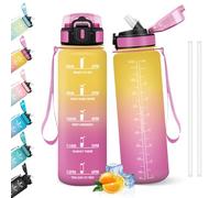HoneyHolly Gourde 1l, Étanches, Gourde Paille, sans BPA & Réutilisable, Bouteille, Motivation Bouteille d'eau, Avec Marqueur de Temps, Water Bottle pour Gym, Ecole, Cyclisme, Plein air, Sport