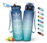 HoneyHolly Gourde 1L, Gourde avec Paille, Bouteille Adaptée aux Boissons Gazeuses, Water Bottle Paille Adulte, avec Marquage du Temps, Étanche et sans BPA, Bouteille d'eau pour Sport, Bureau