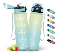 HoneyHolly Gourde 1L, Gourde avec Paille, Bouteille Adaptée aux Boissons Gazeuses, Water Bottle Paille Adulte, avec Marquage du Temps, Étanche et sans BPA, Bouteille d'eau pour Sport, Bureau