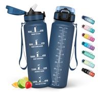 HoneyHolly Gourde 1L, Gourde avec Paille, Bouteille Adaptée aux Boissons Gazeuses, Water Bottle Paille Adulte, avec Marquage du Temps, Étanche et sans BPA, Bouteille d'eau pour Sport, Bureau