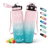 HoneyHolly Gourde 1L, Gourde avec Paille, Bouteille Adaptée aux Boissons Gazeuses, Water Bottle Paille Adulte, avec Marquage du Temps, Étanche et sans BPA, Bouteille d'eau pour Sport, Bureau