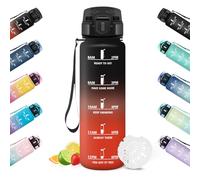 HoneyHolly Gourde 1L, Réutilisable, Gourde Sport, Marqueur Horaire, Bouteille Eau, Étanche, Portable, Water Bottle pour Salle de Sport, Vélo, Bureau, Extérieur, École