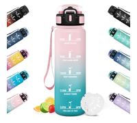 HoneyHolly Gourde 1L, Réutilisable, Gourde Sport, Marqueur Horaire, Bouteille Eau, Étanche, Portable, Water Bottle pour Salle de Sport, Vélo, Bureau, Extérieur, École