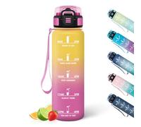 HoneyHolly Gourde 1L, Réutilisable, Water Bottle, Marqueur Horaire, Bouteille, Étanche, Portable, Gourde Graduée pour Salle de Sport, Vélo, Bureau, Extérieur, École, Bouteille Eau