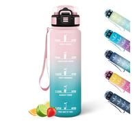 HoneyHolly Gourde 1L, Réutilisable, Water Bottle, Marqueur Horaire, Bouteille, Étanche, Portable, Gourde Graduée pour Salle de Sport, Vélo, Bureau, Extérieur, École, Bouteille Eau