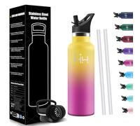 HoneyHolly Gourde Enfant 500 ML, Gourde Paille, Bouteille Isotherme sans BPA, Réutilisable, Anti-Fuite, Isolation sous Vide en Acier Inoxydable à Double Paroi, Water Bottle pour Enfants, Adultes